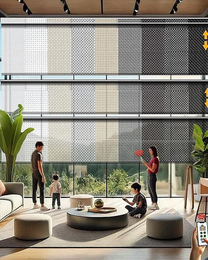 HILADUO Customized Solar Screen Roller Shade Blinds with Remote-Controlled Motorized Operation, 1%, 3% or 5% Openness Screen Fabric, Made in USA