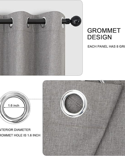 Taupe Linen Blackout Curtains 90 Inch Length 2 Panels Set for Bedroom Living Room Grommet 100% Black Out Linen Drapes Room Darkening Window Curtains 90 Inches Long Tan Brown