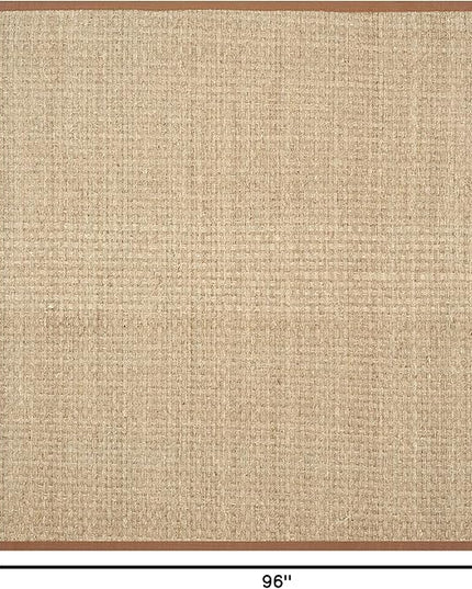 SAFAVIEH Area Rug 8' Square - Natural Fiber Collection - Large - Natural & Brown, Seagrass, Basketweave Pattern with Border (NF114B)