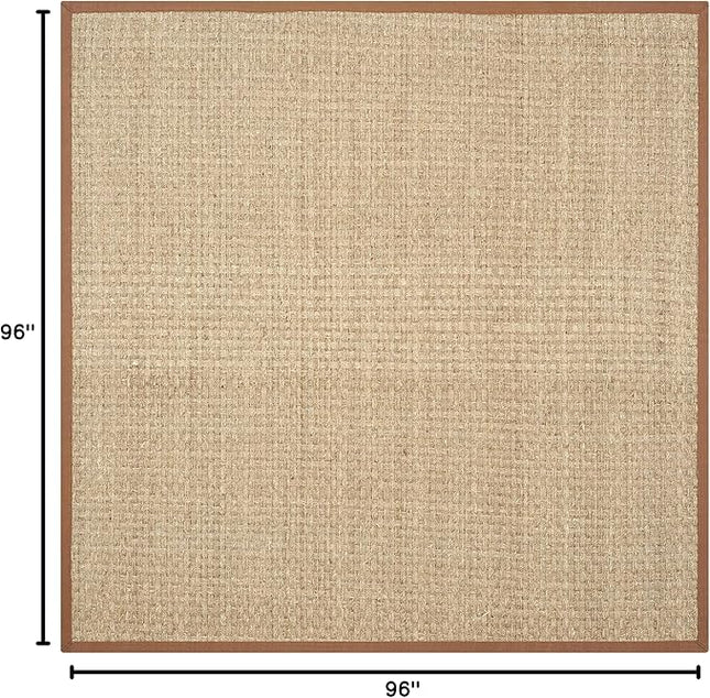 SAFAVIEH Area Rug 8' Square - Natural Fiber Collection - Large - Natural & Brown, Seagrass, Basketweave Pattern with Border (NF114B)