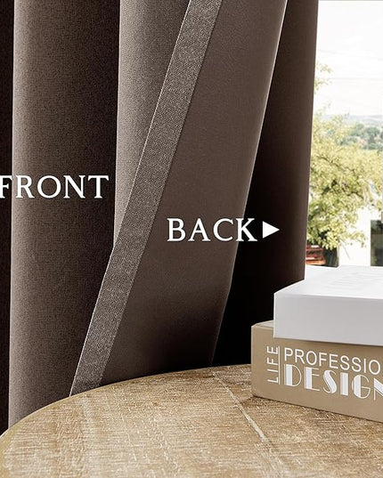 ChrisDowa 100% Blackout Brown Solid Curtains 108 Inches Long 2 Panels for Bedroom Living Room,Farmhouse Room Darkening Thermal Insulated Soundproof Grommet Top Window Treatment Drapes,52x108