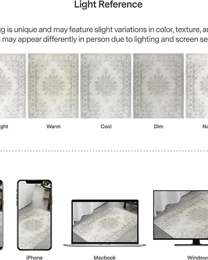 ReaLife Rugs Machine Washable Area Rug - Living Room Bedroom Bathroom Kitchen Entryway Office - Padded Crease Free Stain Resistant Premium - Boho Farmhouse Vintage- Paige- Ivory - 2'x 3'