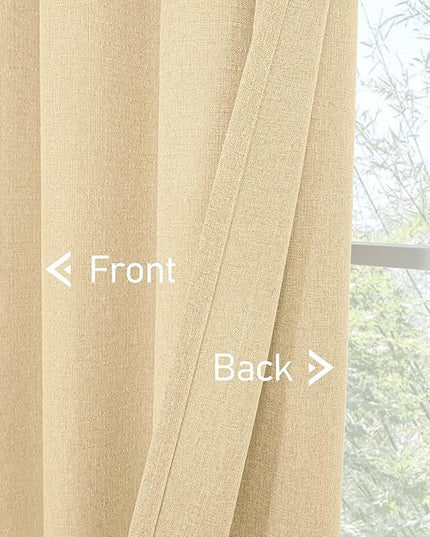 LAMIT Sand Linen Curtains for Bedroom 63 Inch Length, No See Through Grommet Privacy Window Drapes for Living Room Light Filtering Thick Curtain for Farmhouse, 2 Panels, 52 x 63 Inch