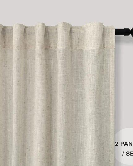 Pitalk Beige Back Tab Linen Curtains 94 Inches Long 2 Panel for Living Room Light Filtering Canvas Cloth Textured Linen Sheer Drapes Curtain for Patio Door Doorway Playroom Bay Window 52 x 94 Length