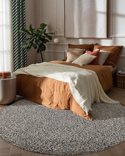 Seasons SE85 Fall Charcoal 8' x 8' Round - Braided Area Rug, Home Decor, Floor Mat or Bedroom Rug - Easy Care, Ideal for High Traffic Areas in Hallway and Living Room - Made in USA