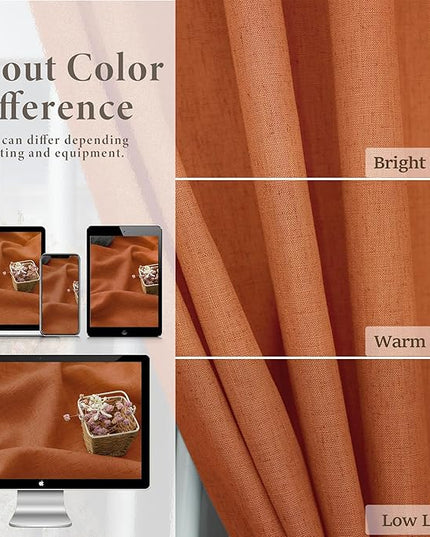 Pitalk 60 Inch Wide Curtains for Living Room 2 Panels Back Tab Pocket Drape Semi Sheer Linen Extra Large Burnt Orange Curtains for Home Office Hotel Flat Family Sunroom 5 FT Width by 9 FT Long 60x108