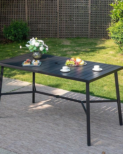 PHI VILLA Outdoor Bar Table, Patio Counter Height Pub Dining Table for 4-6, Waterproof Metal Steel Rectangle Table with Weather Resistant Frame Black for Garden, Yard, Balcony, Kitchen