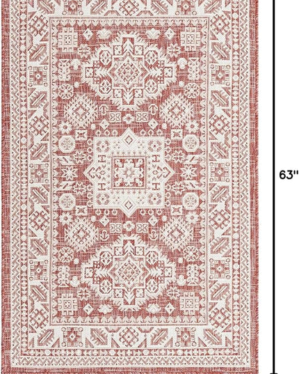 Rugs.com Outdoor Aztec Collection Rug – 3' x 5' Rust Red Flatweave Rug Perfect for Living Rooms, Large Dining Rooms, Open Floorplans