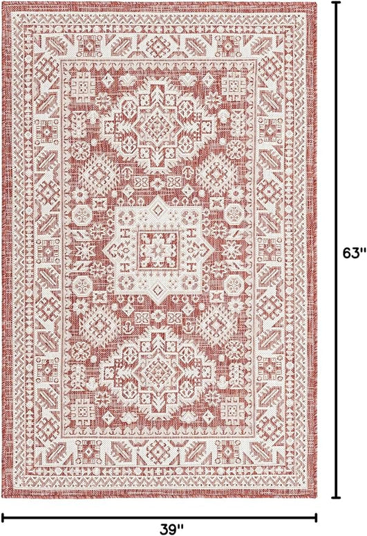 Rugs.com Outdoor Aztec Collection Rug – 3' x 5' Rust Red Flatweave Rug Perfect for Living Rooms, Large Dining Rooms, Open Floorplans