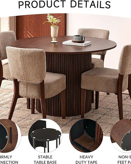 5-Piece Round Dining Table Set, Modern 47" Kitchen Table Chairs Set of 4, Upholstered Stackable Dining Room Chairs with Thick Cushion&Metal Legs for Living Room Apartment, Walnut&Light Brown