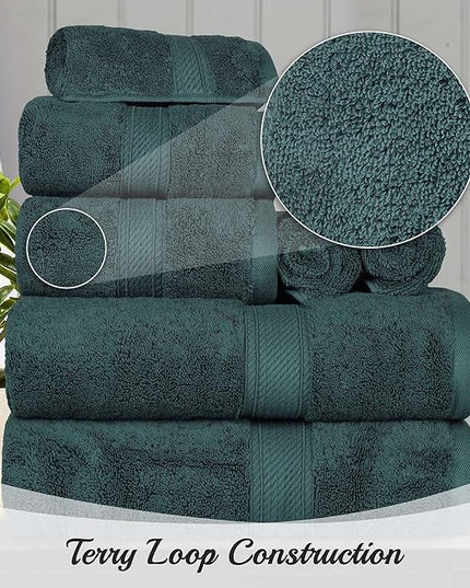 Superior Egyptian Cotton Pile Hand Towel Set of 4, Ultra Soft Luxury Towels, Thick Plush Essentials, Absorbent Heavyweight, Guest Bath, Hotel, Spa, Home Bathroom, Shower Basics, Teal