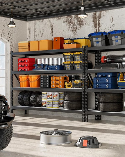 WORKPRO 77" Garage Shelving Unit, 8000LBS Heavy Duty Metal Storage Rack, Extra Wide Adjustable 4-Tier Shelves for Warehouse, Basement, and Garage, 77" W X 24" D X 72" H, Black