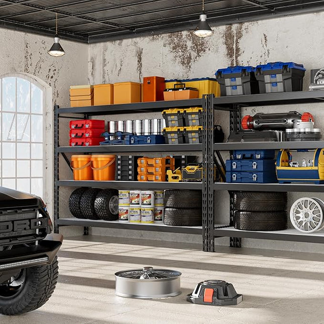 WORKPRO 77" Garage Shelving Unit, 8000LBS Heavy Duty Metal Storage Rack, Extra Wide Adjustable 4-Tier Shelves for Warehouse, Basement, and Garage, 77" W X 24" D X 72" H, Black