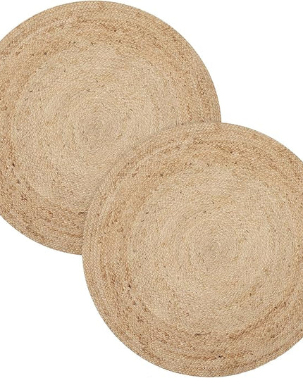 REDEARTH · Round Area Rug - 3 Feet Braided Natural Jute with Non-Skid Backing - Handwoven Boho Rug for Bedroom, Kitchen, Living Room - Farmhouse Aesthetic Home Decor - Durable Handmade Rug, Set of 2