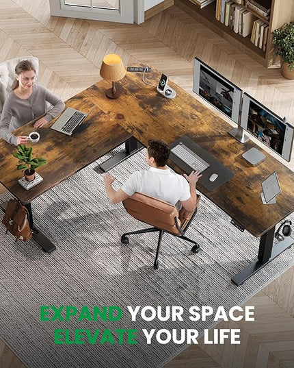 SIAGO L-Shaped Standing Desk - 63 x 55 Inch Adjustable Corner Standing Desk with Charging Station - L Shape Sit Stand Table with Memory Controller, Splice Board for Home Office