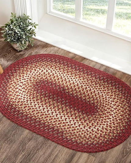 Tranquility TQ42 Red 3' x 5' Oval - Braided Area Rug, Home Decor, Floor Mat or Bedroom Rug - Easy Care, Ideal for High Traffic Areas in Hallway and Living Room - Made in USA