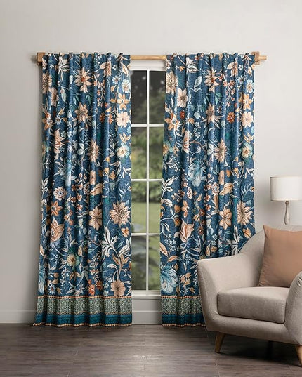 Maison d' Hermine Curtains for Living Room 100% Cotton 124 inch Length One Panel Light Filtering Curtains for Bedroom Windows with Rod and Loop Pockets Drapes (Luxury Loft Dark Teal, 50" W x 124" L)