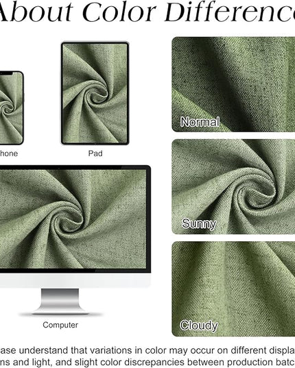 Naturoom 60 Inch Shower Curtain - Stall Narrow Half Green Linen Ultra Thick Fabric Shower Curtain Set with Hooks, Boho Farmhouse Rustic RV Camper Bath Curtains for Bathroom, Sage Green, 60 x 72