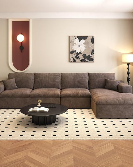 136.6'' L-Shaped Modern Modular Sectional Cloud Couch, 4-Seat Chenille Deep-Seat Sofa with Pillow for Living Room, Bedroom, Apartment, Camel