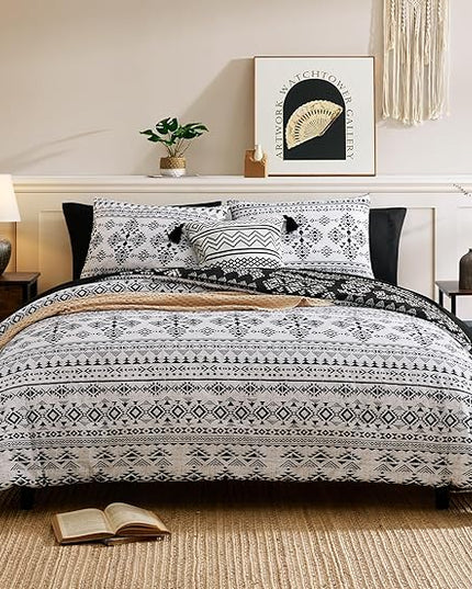 Geniospin Full Comforter Set - 7 Pieces Bed in a Bag, Comfortable Western Bedding Sets for All Seasons, Lightweight Soft Boho Comforter Bed Set with Sheets, Pillowcases & Shams