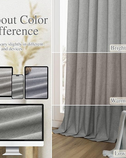 Guken 100% Blackout Linen Curtains 84 Inch Length 2 Panels Set for Living Room Bedroom Back Tab Thermal Insulated Black Out Linen Drapes Room Darkening Window Curtains 84 Inches Long,Dark Grey