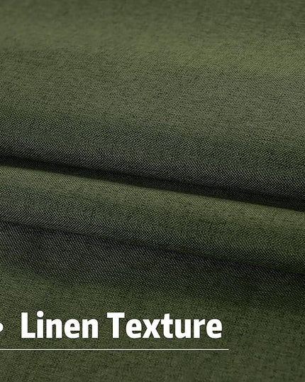 DUALIFE Blackout 96 Inches Long Olive Green Curtains 2 Panel Set, Farmhouse Curtains for Living Room Darkening Thermal/Noise Reduction Textured Flax Linen Drape 8ft Rod Pocket&Back Tab 72W x 96L