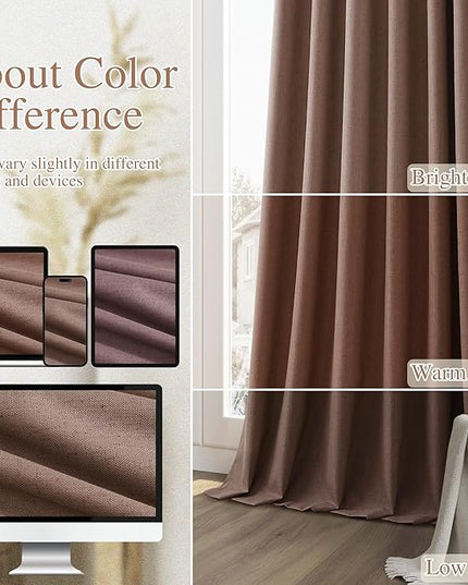 Guken 100% Blackout Curtains 84 Inch Length 2 Panels Set for Living Room Bedroom Back Tab Thermal Insulated Black Out Linen Drapes Room Darkening Cappuccino,52x84