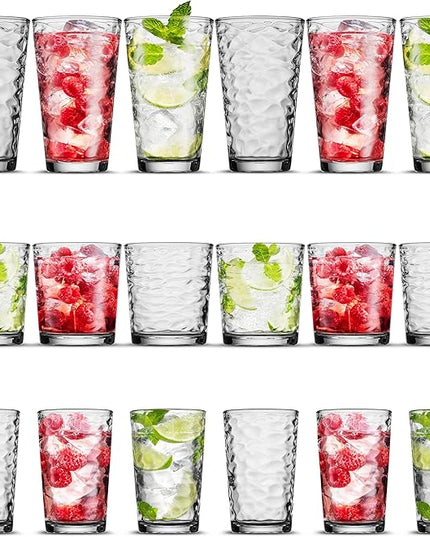 Biscayne 18-Piece Family Drinking Glasses Set - Drinking Glassware Set with Highball Cooler, DOF (Double Old Fashioned), and Juice Glasses - 6 Each