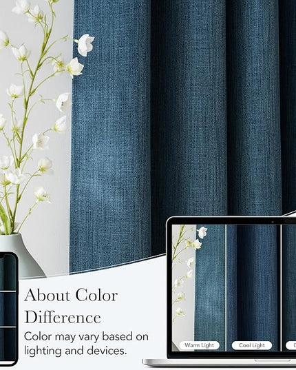 NICETOWN Faux Linen Stone Blue Blackout Curtains 84 inches Long for Living Room - Privacy Panels for Bedroom, Modern Farmhouse Style Easy Care Grommet Top, 2 Panels, W52 by L84