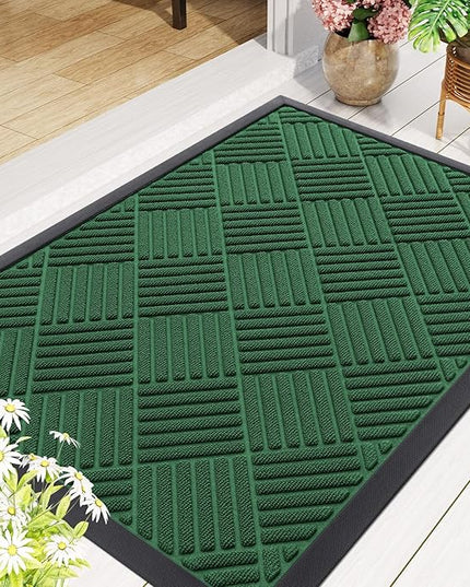 Smiry Front Door Mat Outside Entrance, Heavy Duty Outdoor Indoor Natural Rubber Doormat, Non Slip, Trap Dirt and Moisture, Easy Clean, Low Profile Patio Porch Entryway Mat, 71x23, Green
