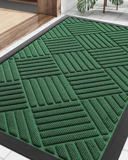 Smiry Front Door Mat Outside Entrance, Heavy Duty Outdoor Indoor Natural Rubber Doormat, Non Slip, Trap Dirt and Moisture, Easy Clean, Low Profile Patio Porch Entryway Mat, 29.5x17, Green