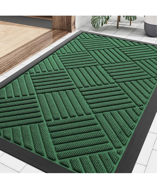 Smiry Front Door Mat Outside Entrance, Heavy Duty Outdoor Indoor Natural Rubber Doormat, Non Slip, Trap Dirt and Moisture, Easy Clean, Low Profile Patio Porch Entryway Mat, 29.5x17, Green
