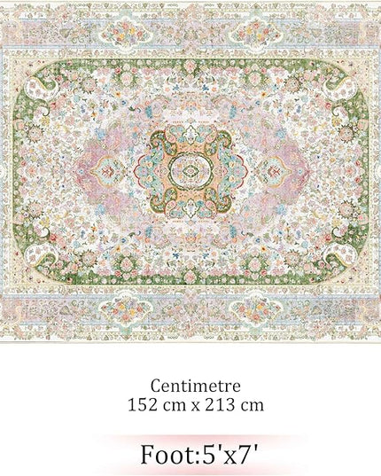 5x7 Area Rugs Washable,Pink Rug for Living Room Bedroom Kitchen,Large Boho Vintage Bohemian Distressed Carpet Non Slip,Blush Green