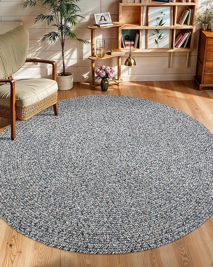 Seasons SE95 Winter Blues 4' x 4' Round - Braided Area Rug, Home Decor, Floor Mat or Bedroom Rug - Easy Care, Ideal for High Traffic Areas in Hallway and Living Room - Made in USA