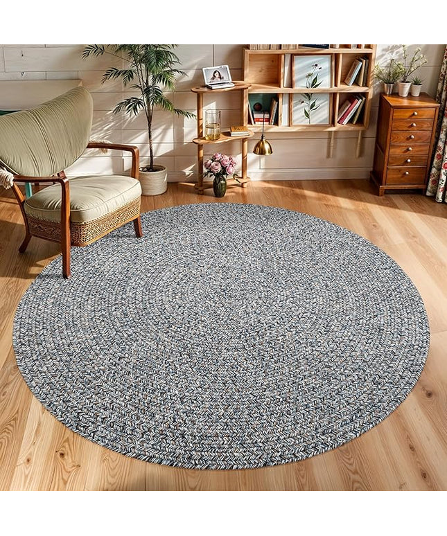 Seasons SE95 Winter Blues 6' x 6' Round - Braided Area Rug, Home Decor, Floor Mat or Bedroom Rug - Easy Care, Ideal for High Traffic Areas in Hallway and Living Room - Made in USA