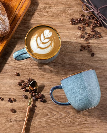 AmorArc 12oz Coffee Mugs, Ceramic Coffee Mugs set of 6 for Man, Woman, Dad, Mom, Modern Coffee Mugs with handle for Latte/Cappuccino/Milk/Cocoa. Dishwasher&Microwave Safe, Ocean Blue
