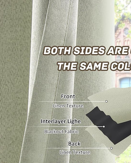 100% Blackout Linen Textured Curtains 96 Inch Length 2 Panels Set for Living Room, Bedroom, Light Weight Curtains with Grommets Top, Full Blackout Curtains Privacy Protection, Beige, 66" W x 96" L