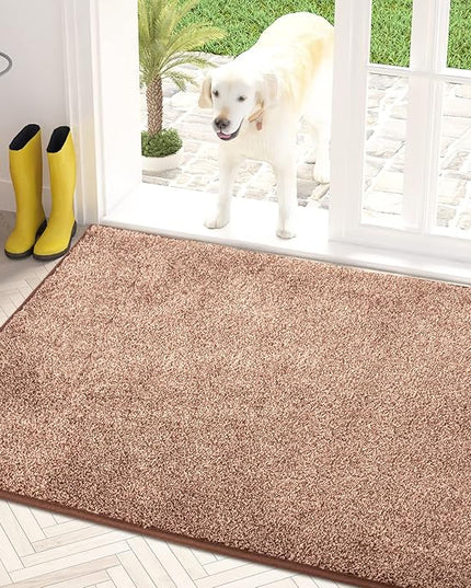PURRUGS Dirt Trapping Door Mat 34" x 59", Non-Slip Machine Washable Entry Rug, Shoe Scraper, Dog Doormat, Super Absorbent Welcome Mat for Front & Back Door, Muddy Shoes & Paws, Brown-Light Cream