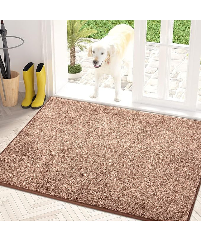 PURRUGS Dirt Trapping Door Mat 34" x 59", Non-Slip Machine Washable Entry Rug, Shoe Scraper, Dog Doormat, Super Absorbent Welcome Mat for Front & Back Door, Muddy Shoes & Paws, Brown-Light Cream