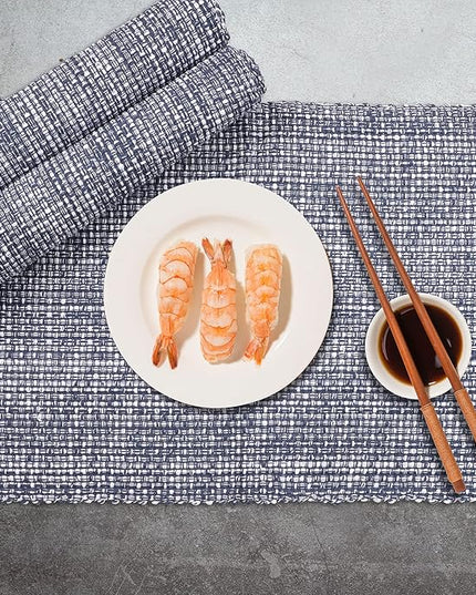 Urban Villa Placemats for Dining Table 100% CottonPlacemats 14''x20'' Over Sized Tablemats Set of 6Placemats Blue/White Two Tone Tablemats for Family Dinners Wedding Parties Everyday Use Placemats