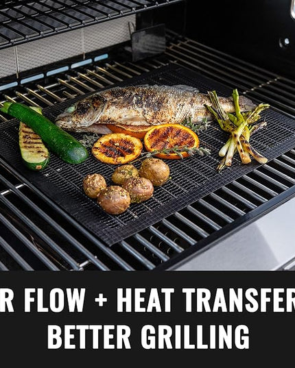 Grillaholics BBQ Mesh Grill Mat - Set of 2 Grill Mats Non Stick - Nonstick Grilling with More Delicious Smoky Flavor - Lifetime Manufacturer Warranty