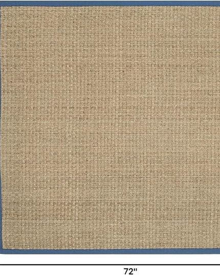 SAFAVIEH Area Rug 6' Square - Natural Fiber Collection - Natural & Navy, Seagrass, Basketweave Pattern with Border (NF114T)