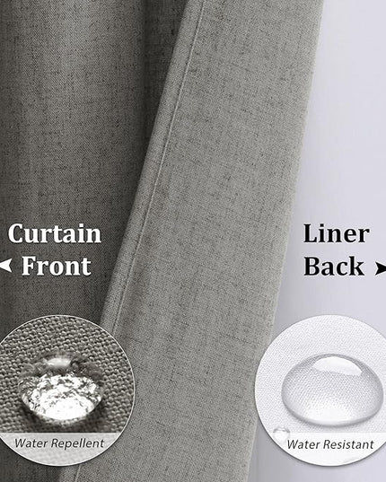 Naturoom Long Shower Curtain 84 Length Linen Thick Cloth Bath Grey Shower Curtain Set with Liner, Tall Modern Farmhouse Neutral Fabric Men Curtains for Bathroom, Mesh Top Window, Gray