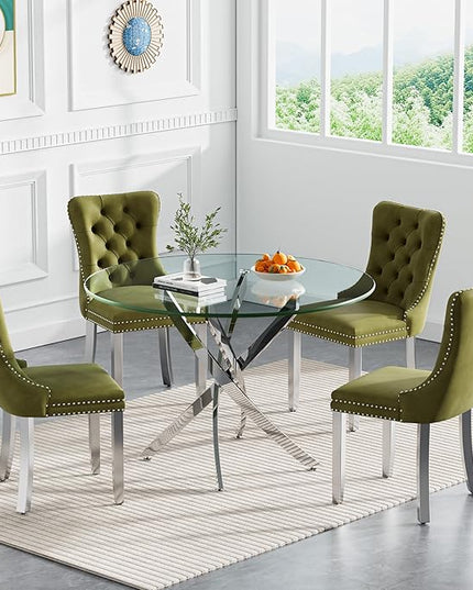 HomVent Round Glass Dining Table Set for 4, Modern Tempered Glass Kitchen Table Set and Chairs, Round Glass Dining Room Table Set for Kitchen