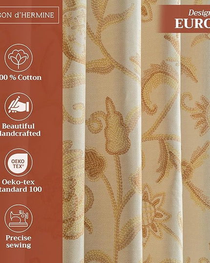 Maison d' Hermine Curtains for Living Room 100% Cotton 124 inch Length One Panel Light Filtering Curtains for Bedroom Windows with Rod and Loop Pockets Drapes (Artisan Love Cream, 50" W x 124" L)