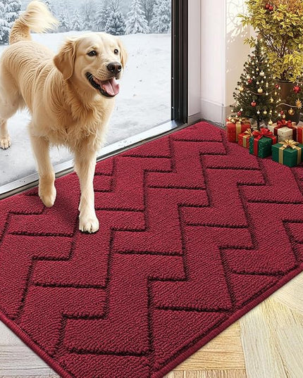 hicorfe Front Door Mat Outside Entrance,24"x35" Absorbent Muddy Dirt Resist Welcome Door Mats Outdoor Indoor,Stain and Fade Resistant,Non Slip Backing Entry Mat Doormat for Entryway (Red)