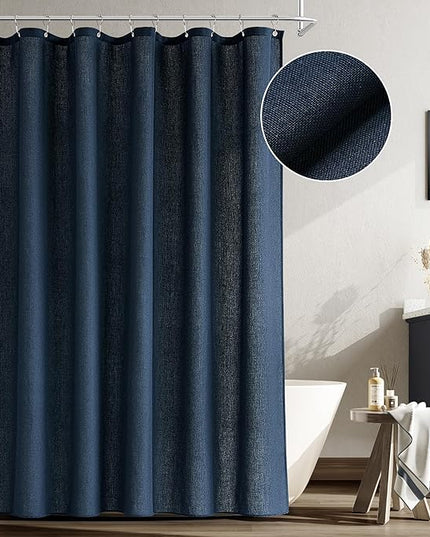 Naturoom Navy Blue Shower Curtain for Bathroom, Linen Textured Weighted Hem Cloth Shower Curtain Set with Hooks, Simple Hotel Luxury Men Nautical Bath Accessories Decor,72x72, Dark Blue
