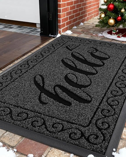Yimobra Welcome Mats for Front Door 29.5x17, Heavy Duty Waterproof Outdoor Door Mat Outside Entrance, Non-Slip Low Profile Indoor Entryway Mat for Garage Patio, Black