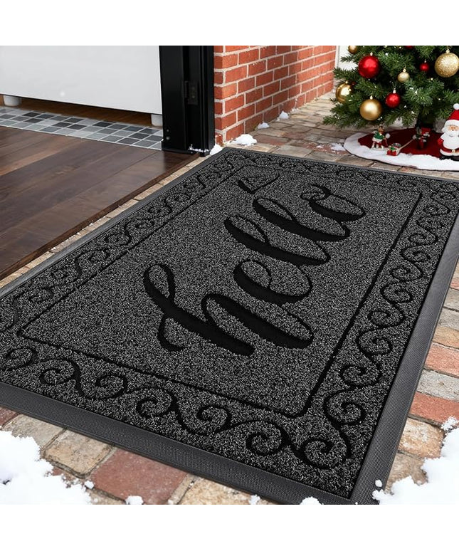 Yimobra Welcome Mats for Front Door 29.5x17, Heavy Duty Waterproof Outdoor Door Mat Outside Entrance, Non-Slip Low Profile Indoor Entryway Mat for Garage Patio, Black