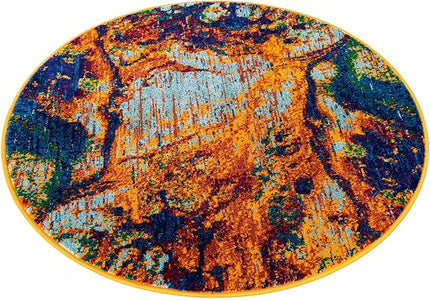 Rugs.com Calypso Collection Rug – 3 Ft Round Multi Medium-Pile Rug Perfect for Kitchens, Dining Rooms